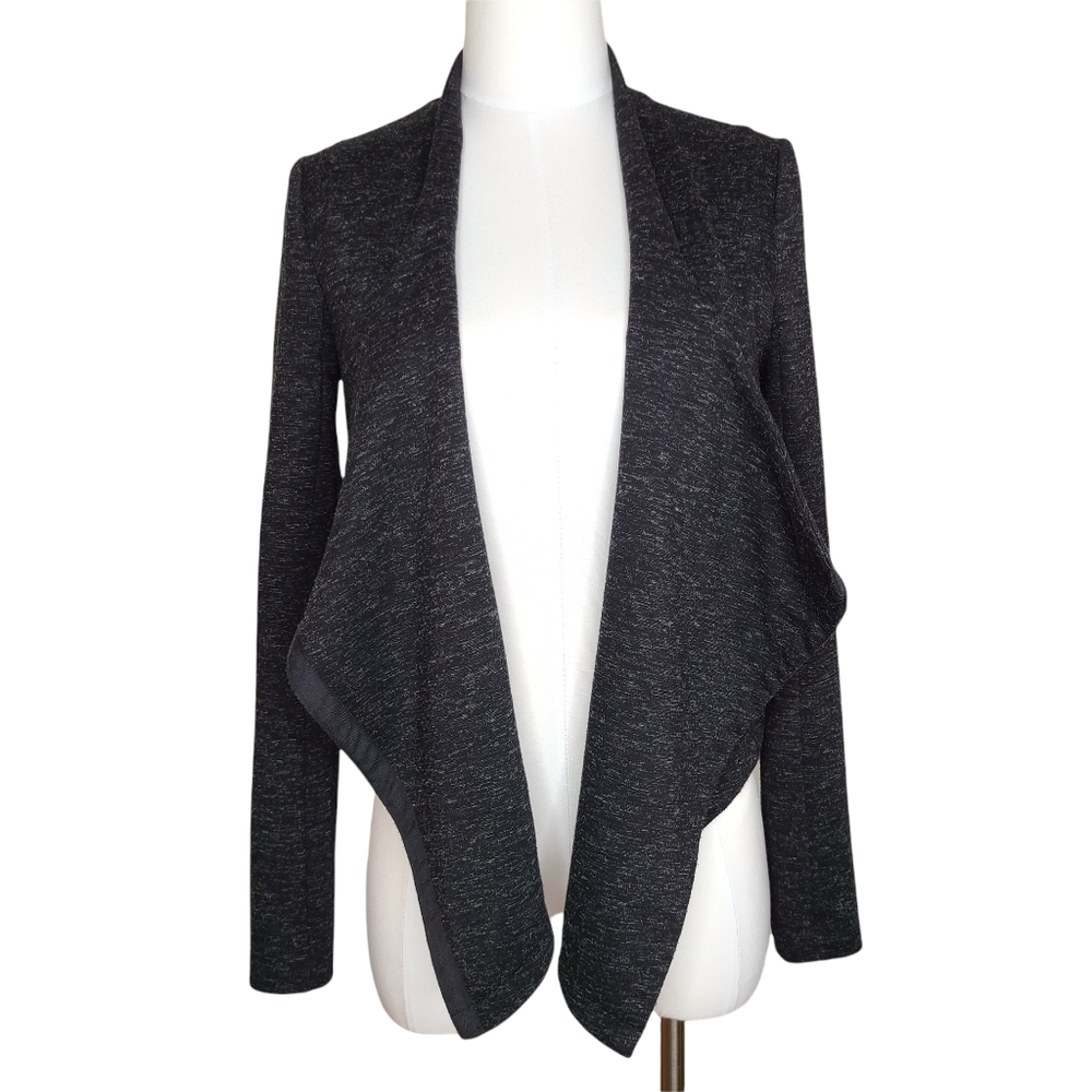Anthro Drape Front Blazer Jacket by Funktional Dark Heather Gray Black S